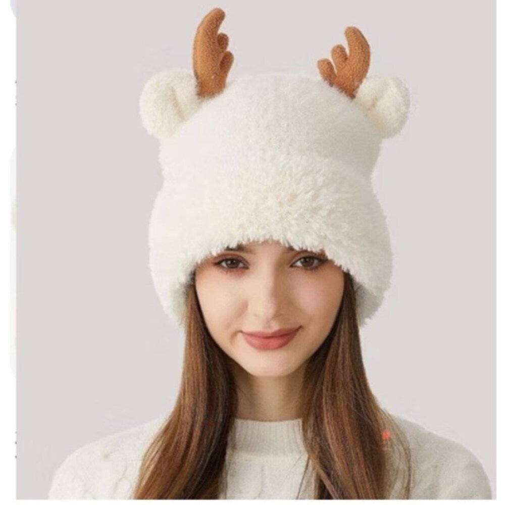 Collection Eighteen Reindeer Antler Fleece Hat Ivory One Size